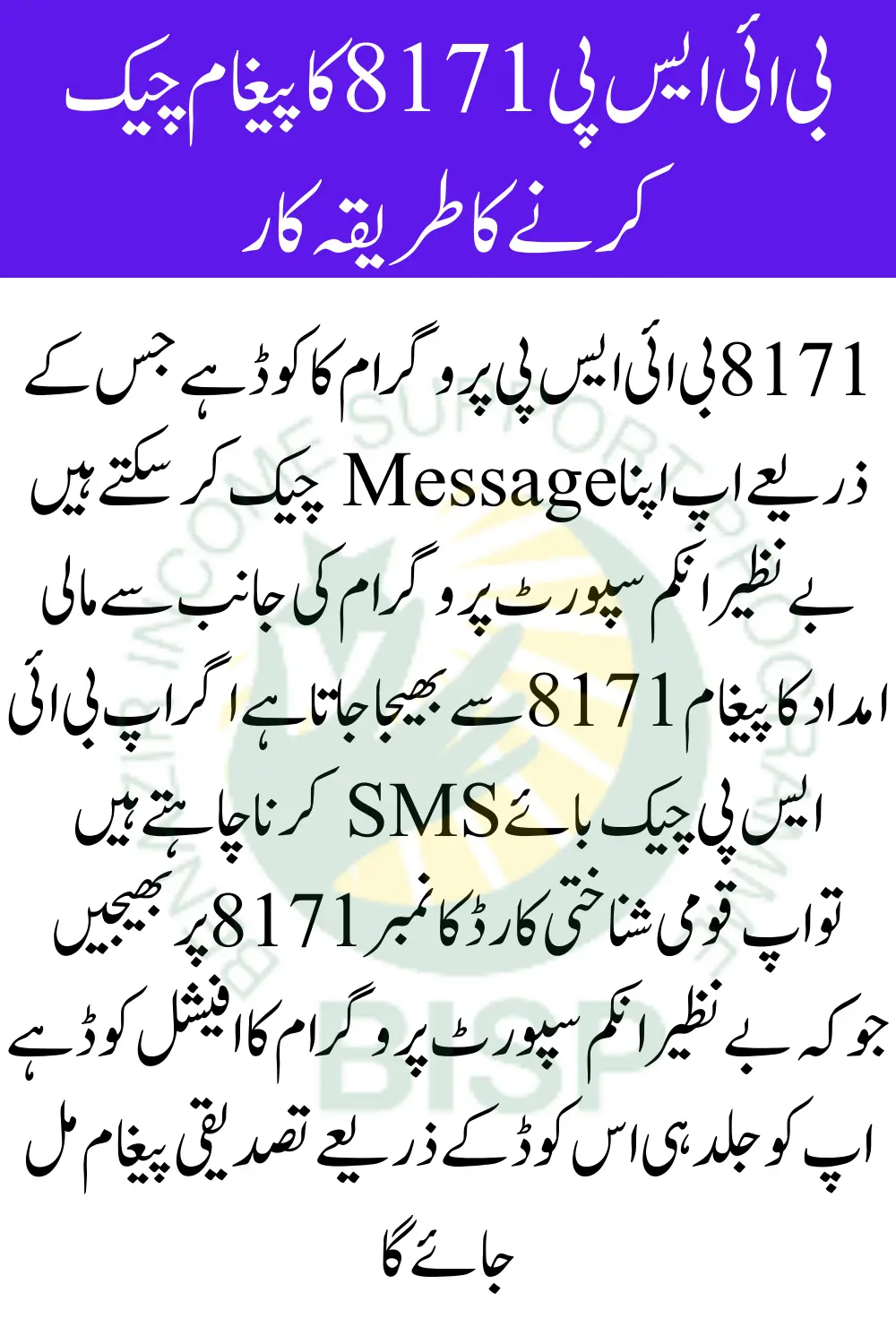 BISP Check By SMS Registration Latest Method 2024