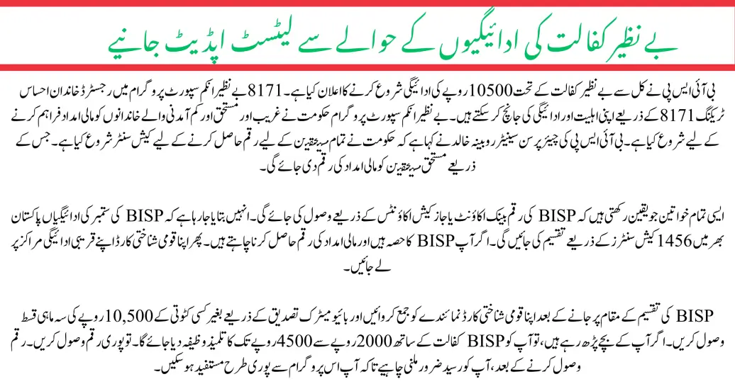 Great News: Rs. 10,500 Benazir Kafaalat Payments Begin Across 1456 Centers